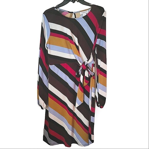 NWT Motherhood Maternity Asymmetric Stripe Stretch Knit Faux Wrap Dress - Picture 3 of 6